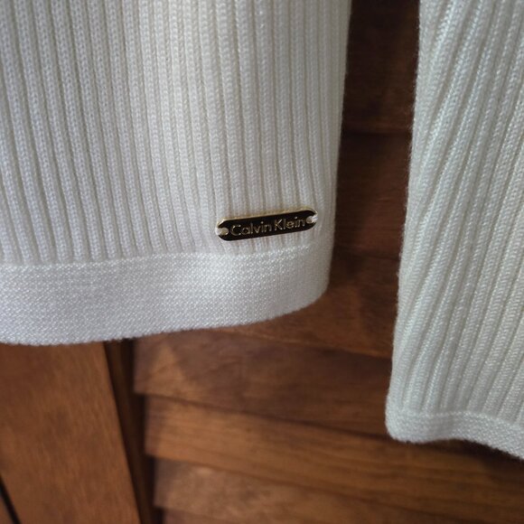 Calvin Klein Long Sleeve Off White/Cream and Gold Cardigan Medium - Picture 4 of 7